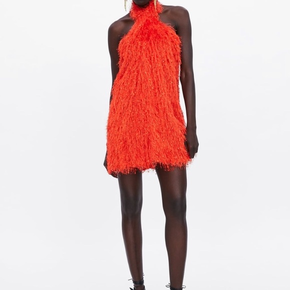 Zara orange fringe halter neck dress XL - Picture 7 of 15